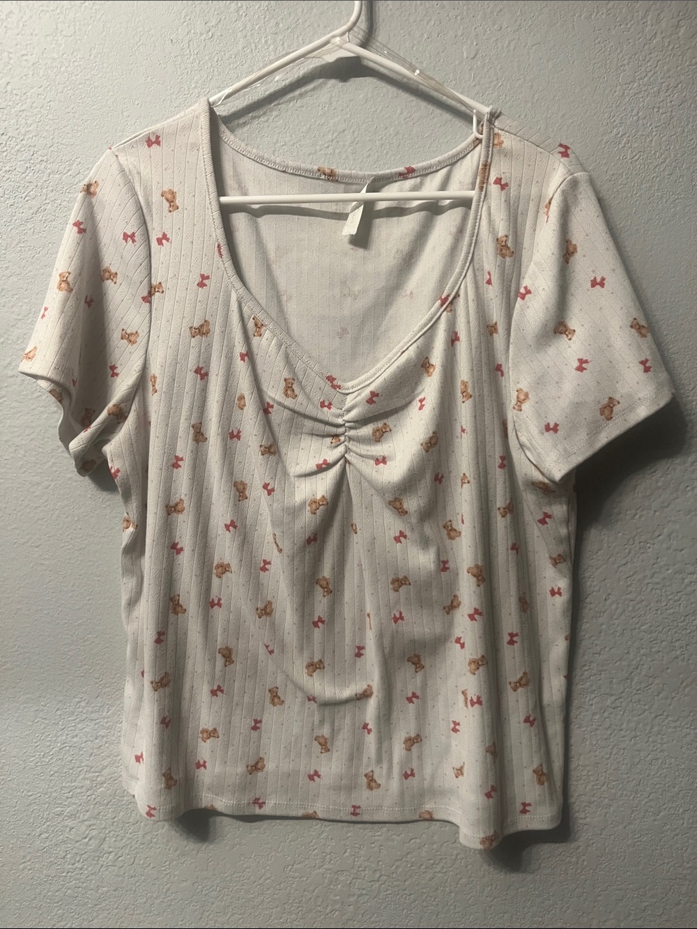 3X | Bear & Bow Pattern Short Sleeve Ribbed Tee